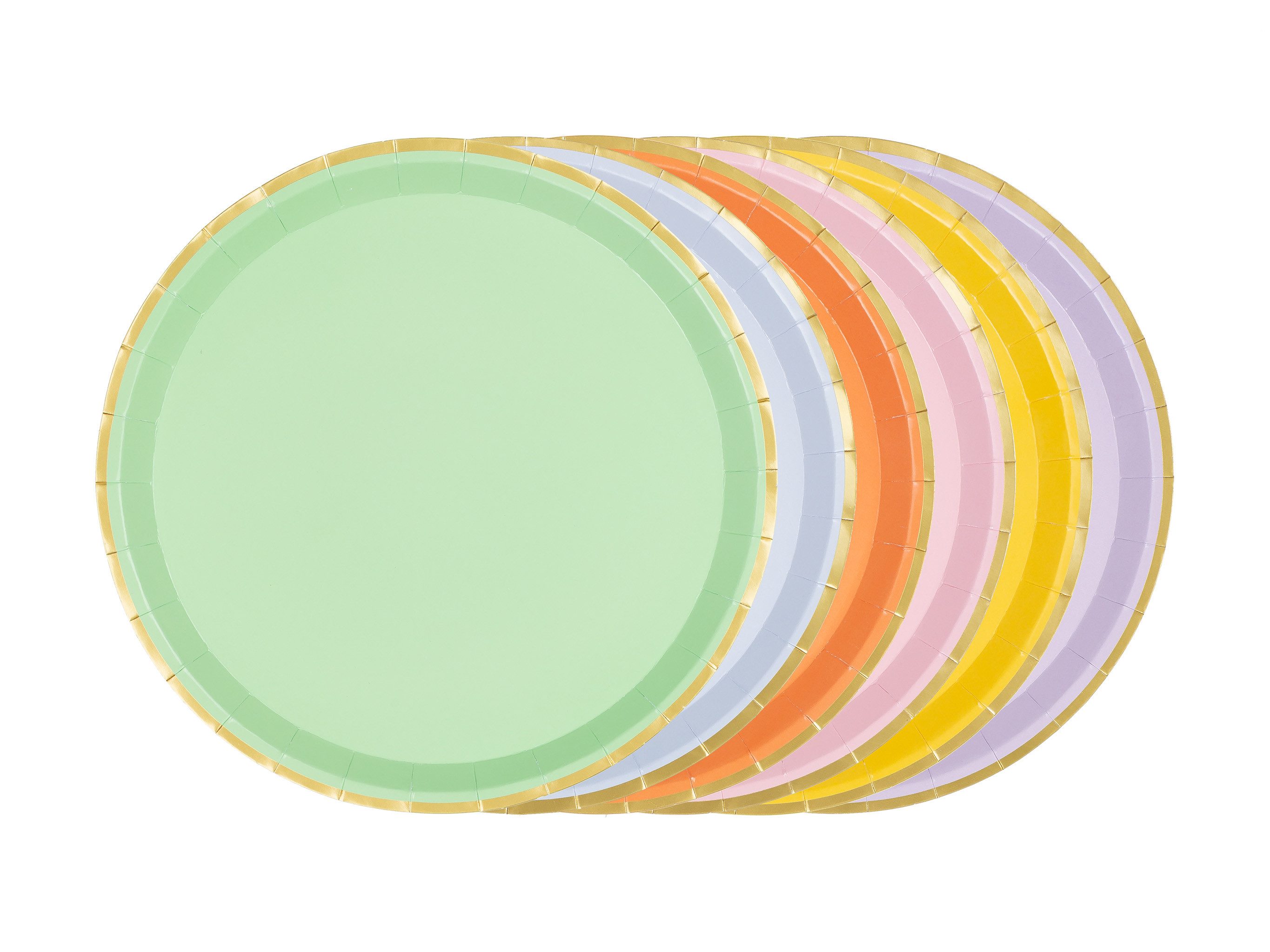 partydeco Teller, Pappteller 21cm mit Goldrand 6er Set Bunt Pastell / Gold