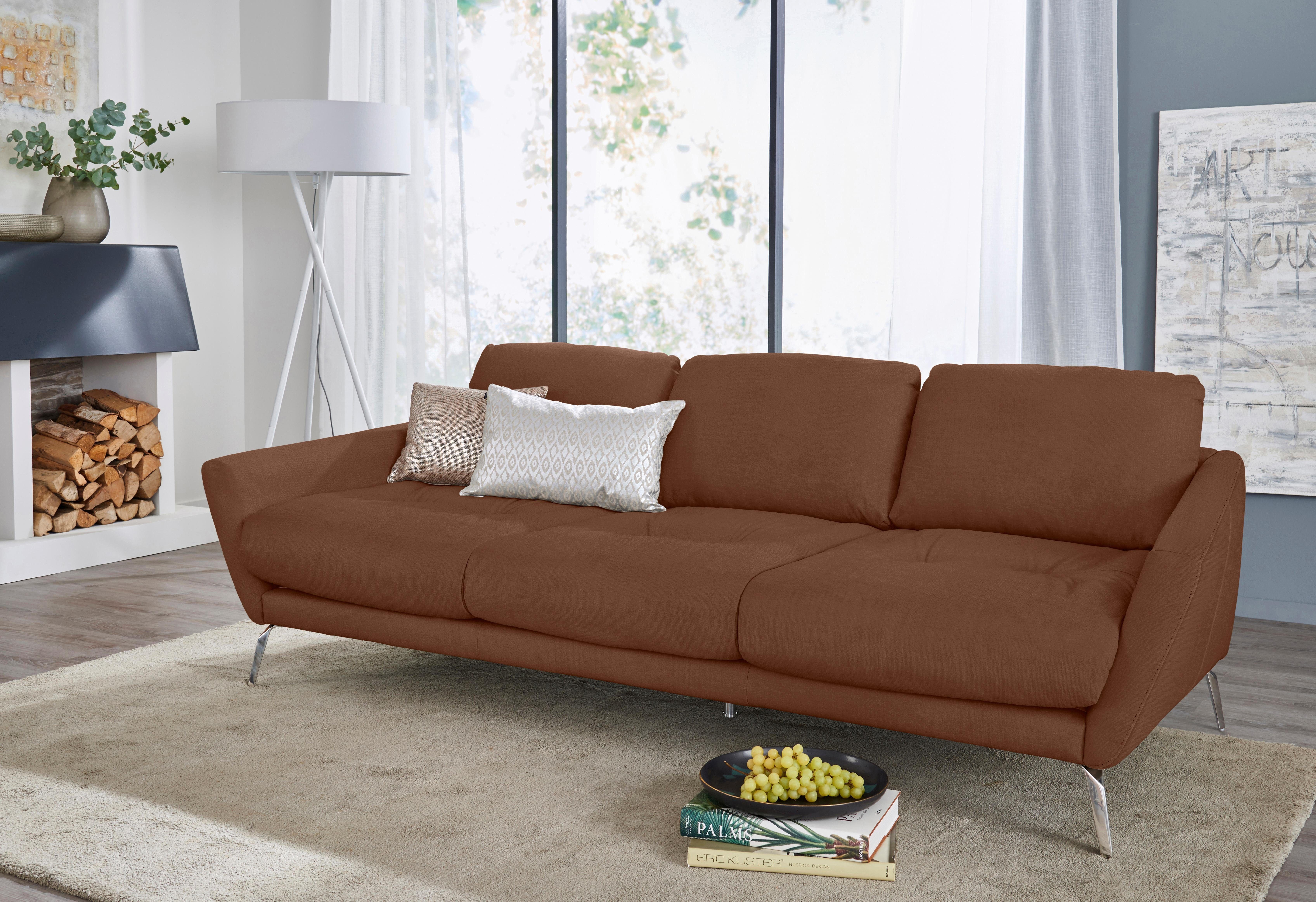 W.SCHILLIG Big-Sofa softy, mit Heftung Sitz, im Chrom glänzend Füße dekorativer