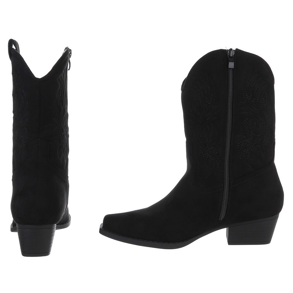 Ital-Design Modische Cowboy-Stiefel mit komfortablem Innenfutter Westernstiefelette (90482512) Blockabsatz Stiefeletten in Schwarz – Bild 5 von 5