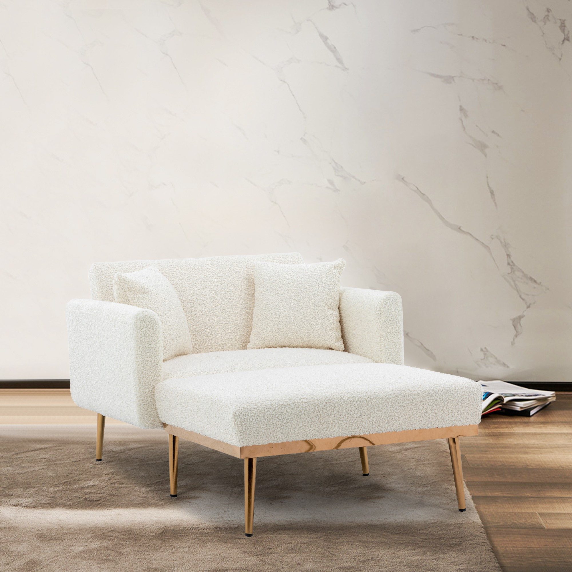 BlingBin Relaxsessel Schlafsessel verstellbare Rückenlehne Sofa Liegestuhl Klappsofa Stuhl (Sessel 165x90x77cm, 1-St., bestehend aus Sessel und Hocker), Mit zwei Kopfkissen, für Wohnzimmer Schlafzimmer Studie Zimmer Sessel