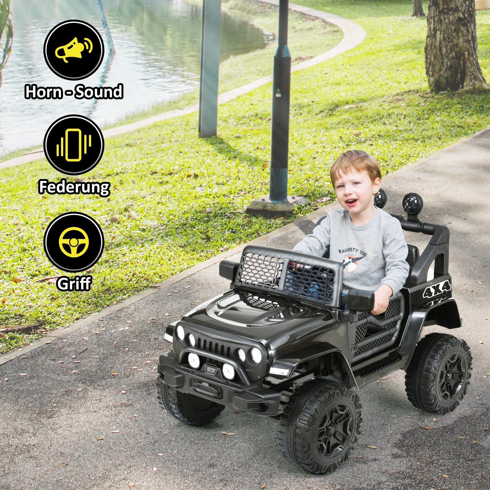 EXTSUD km/h, geeignet von 95 Monaten Kinder, 3-5 Elektro-Kinderauto 12V mit 2 Kindersitze 37 2,4G-Fernbedienung, schwarz für Kinderwagen, Elektroauto bis für Kinder