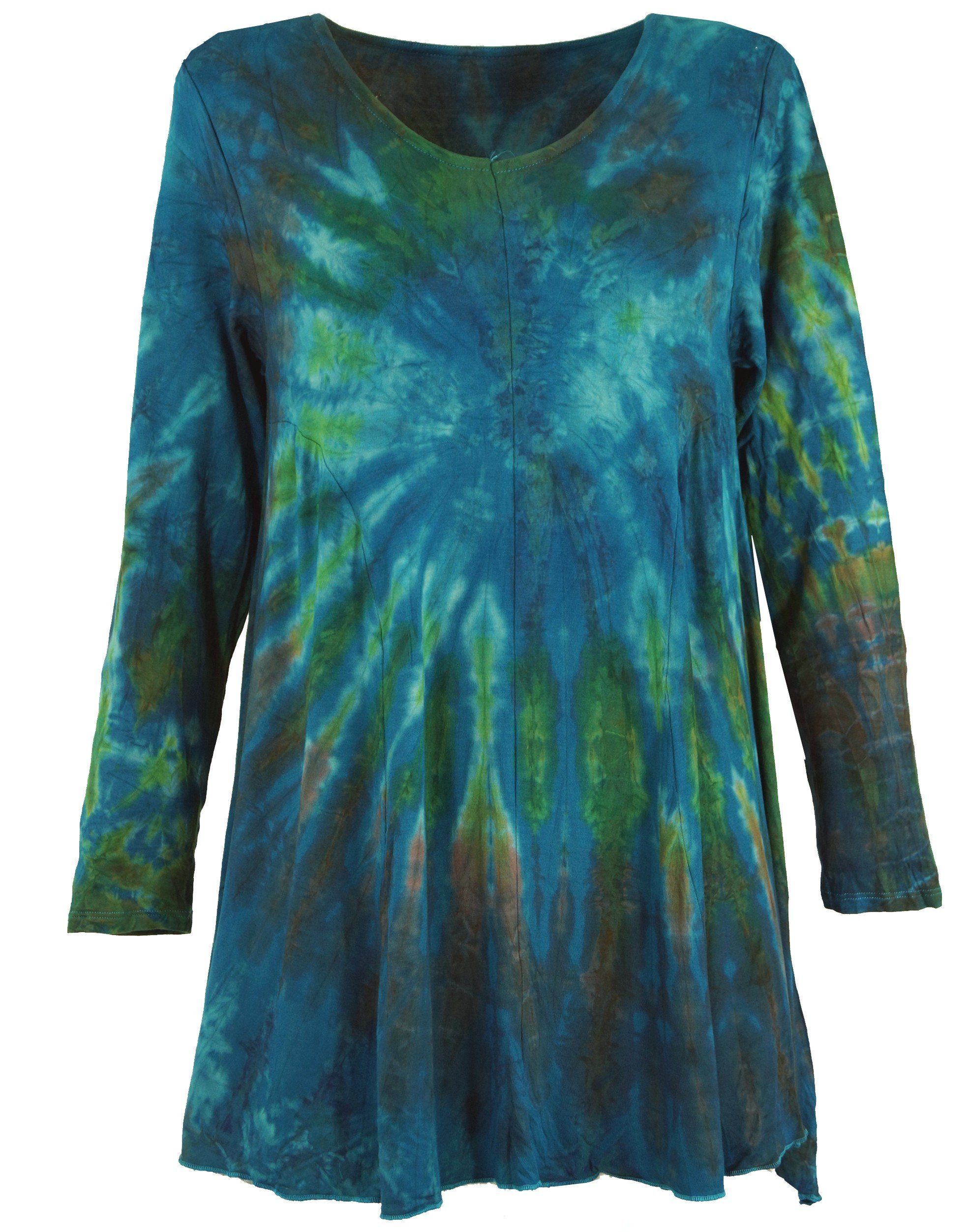 Guru-Shop Midikleid Batik Minikleid, Langarm Boho Tunika,.. alternative Bekleidung