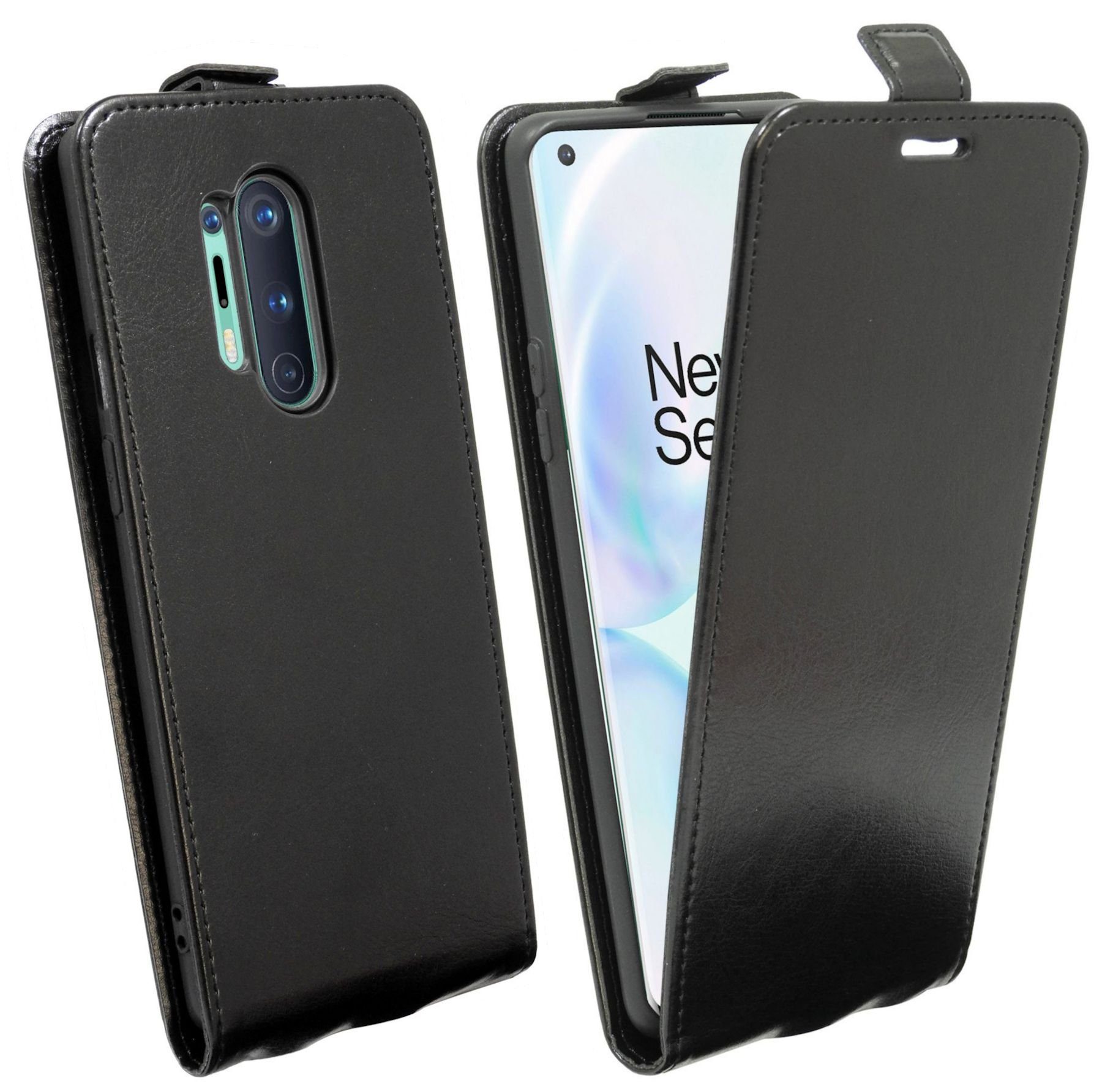 cofi1453 Handyhülle Flip Case für OnePlus 8 Plus Pro, Schutzhülle Handy Flip Cover Klapptasche Schwarz