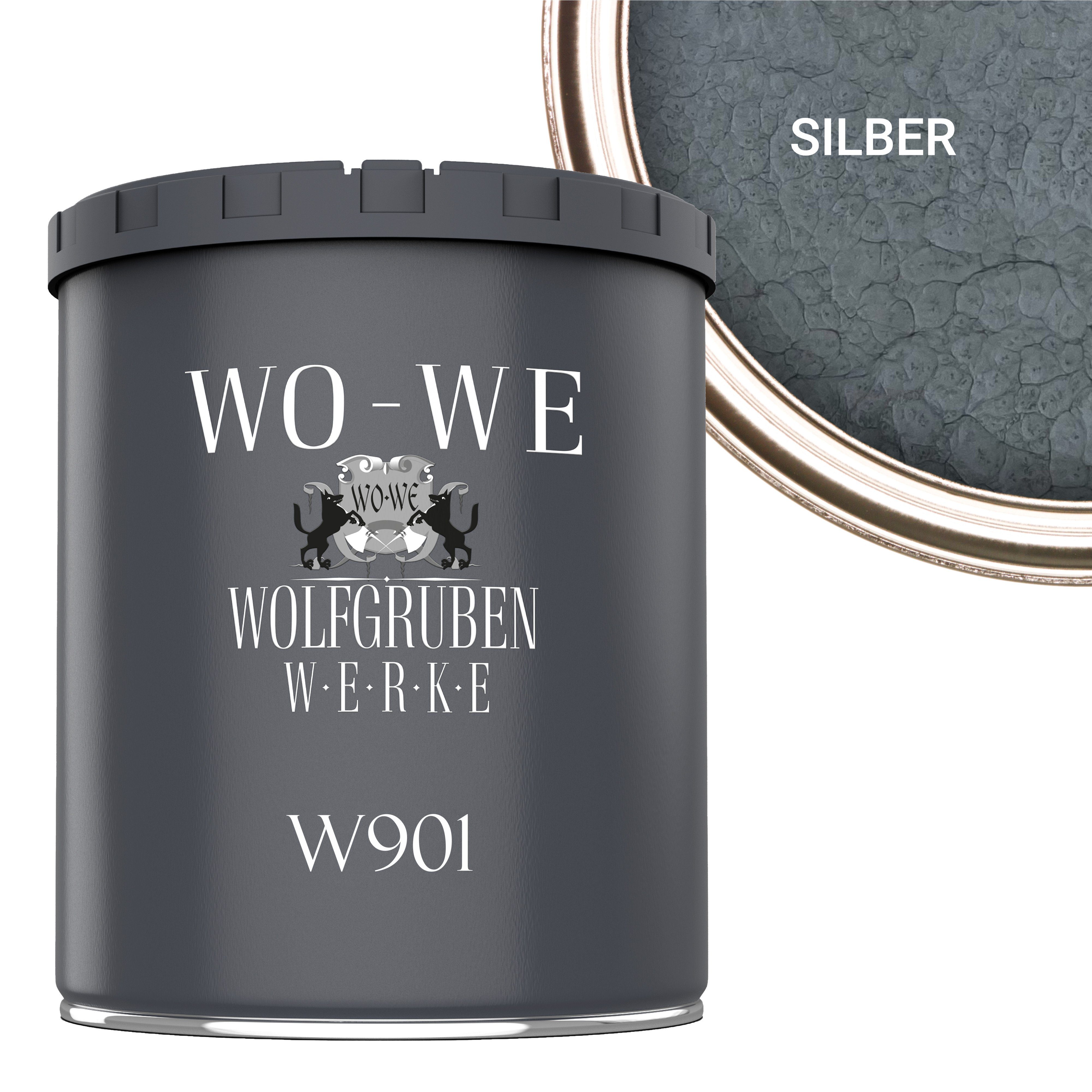 WO-WE Metallschutzlack Hammerschlaglack Hammerschlag Effektlack W901, 1-5L, Glänzend Silber