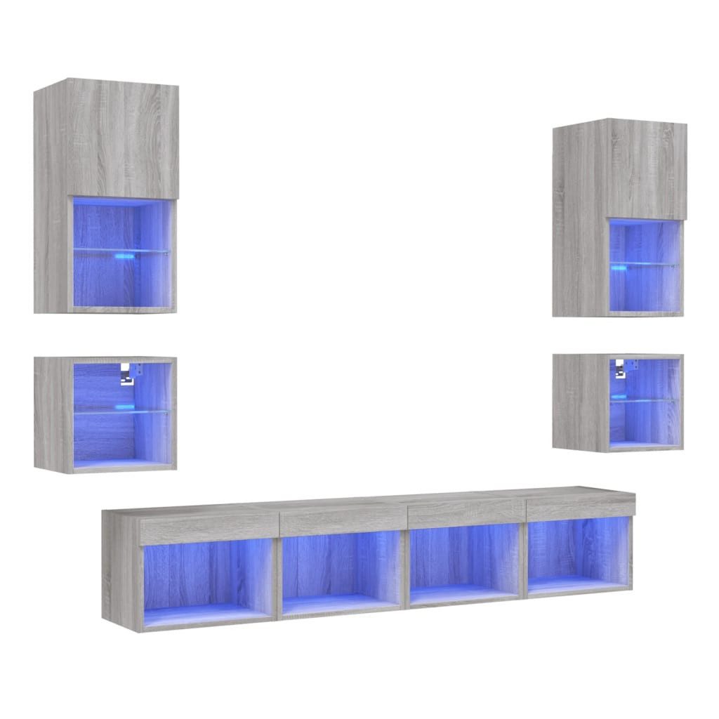 TV-Wand 8-tlg. Wohnwand mit LED-Beleuchtung Grau Sonoma Holzwerkstoff