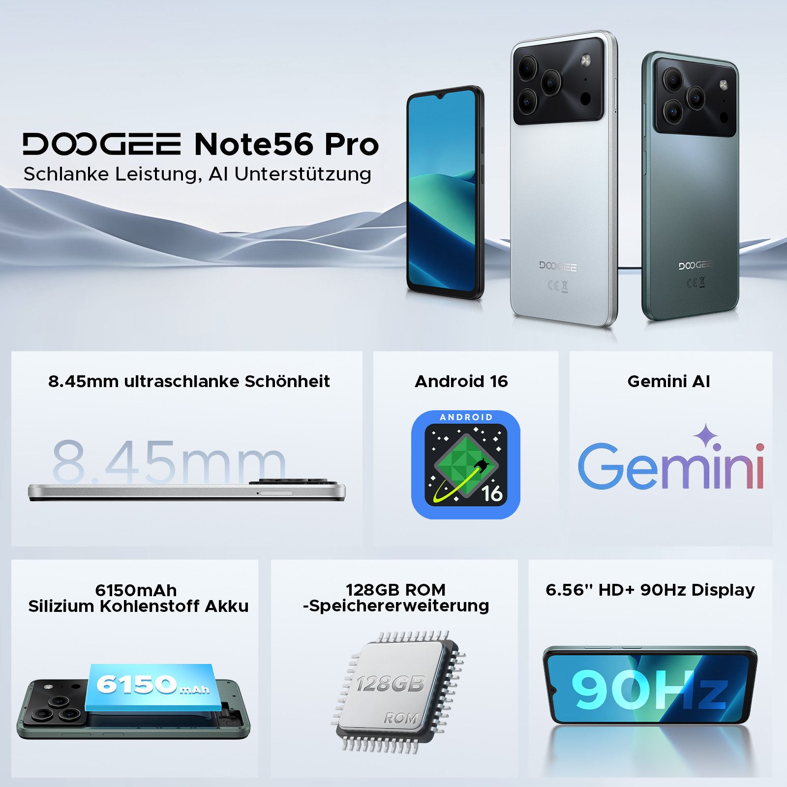 DOOGEE NOTE 56 Pro 6.56" Handy Android 128GB 6150mAh 13MP+90Hz ohne vertrag Smartphone (16,6 cm/6.56 Zoll, 128 GB Speicherplatz, 13 MP Kamera, 4GB+128GB,13+8MP,WIF 5G Android Handy ohne vertrag smartphone)