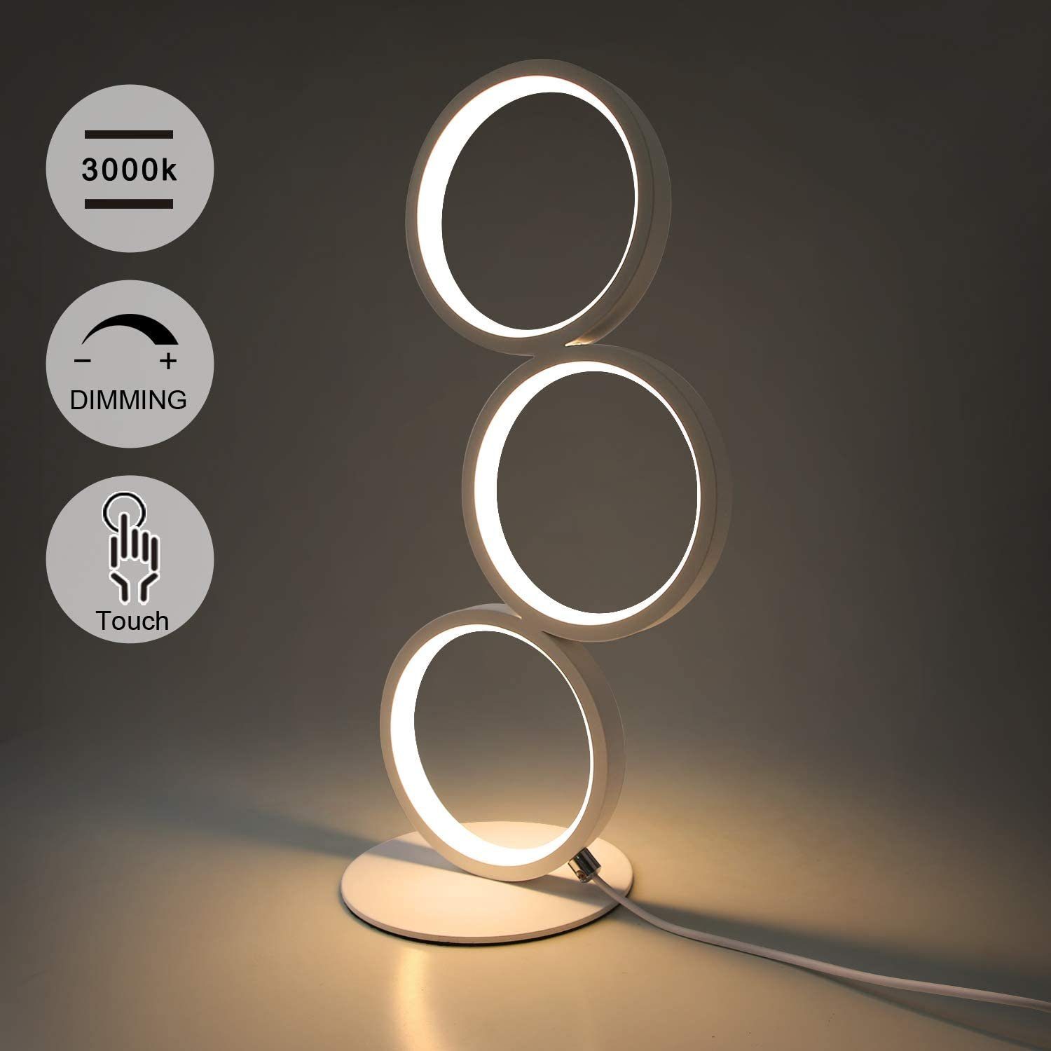 ZMH LED Tischleuchte »Touch Dimmar Nachttischlampe Ring Weiß  Schreibtischlampe 3000K Nachtlampe 12W mit Stecker Wohnzimmer« online  kaufen | OTTO