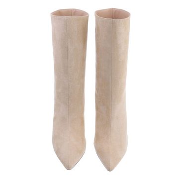 Ital-Design Damen Elegant High-Heel-Stiefelette Pfennig-/Stilettoabsatz High-Heel Stiefeletten in Beige