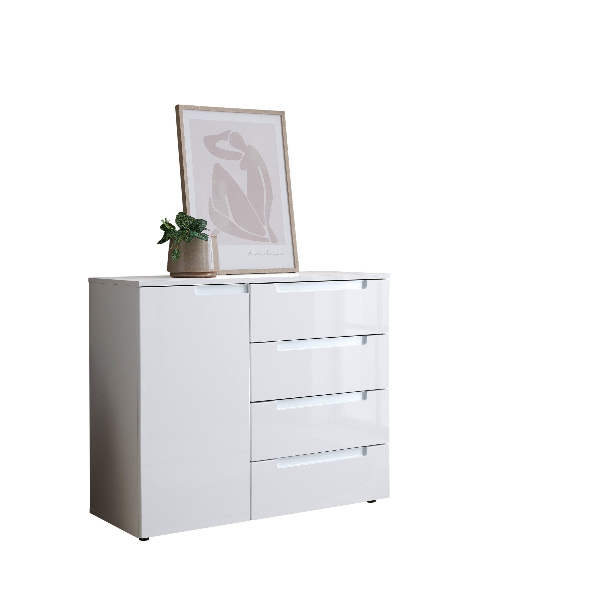 PREISBRECHER Kommode Spice, in weiß hochglanz, MDF - 98x81x38cm (BxHxT)