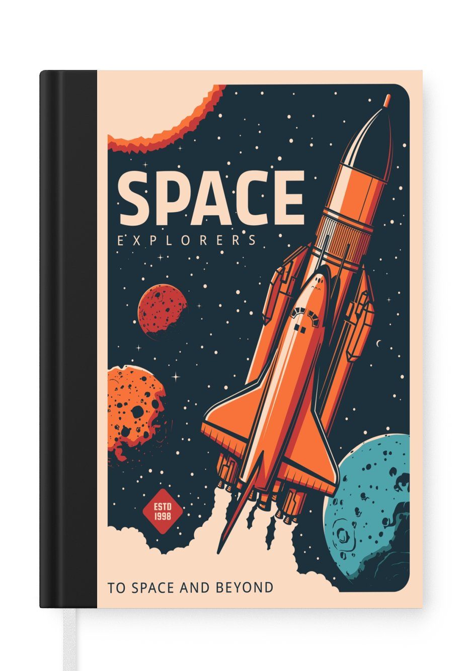 MuchoWow Notizbuch Weltraumforscher - Rakete - Vintage - Weltraum, Journal, Merkzettel, Tagebuch, Notizheft, A5, 98 Seiten, Haushaltsbuch