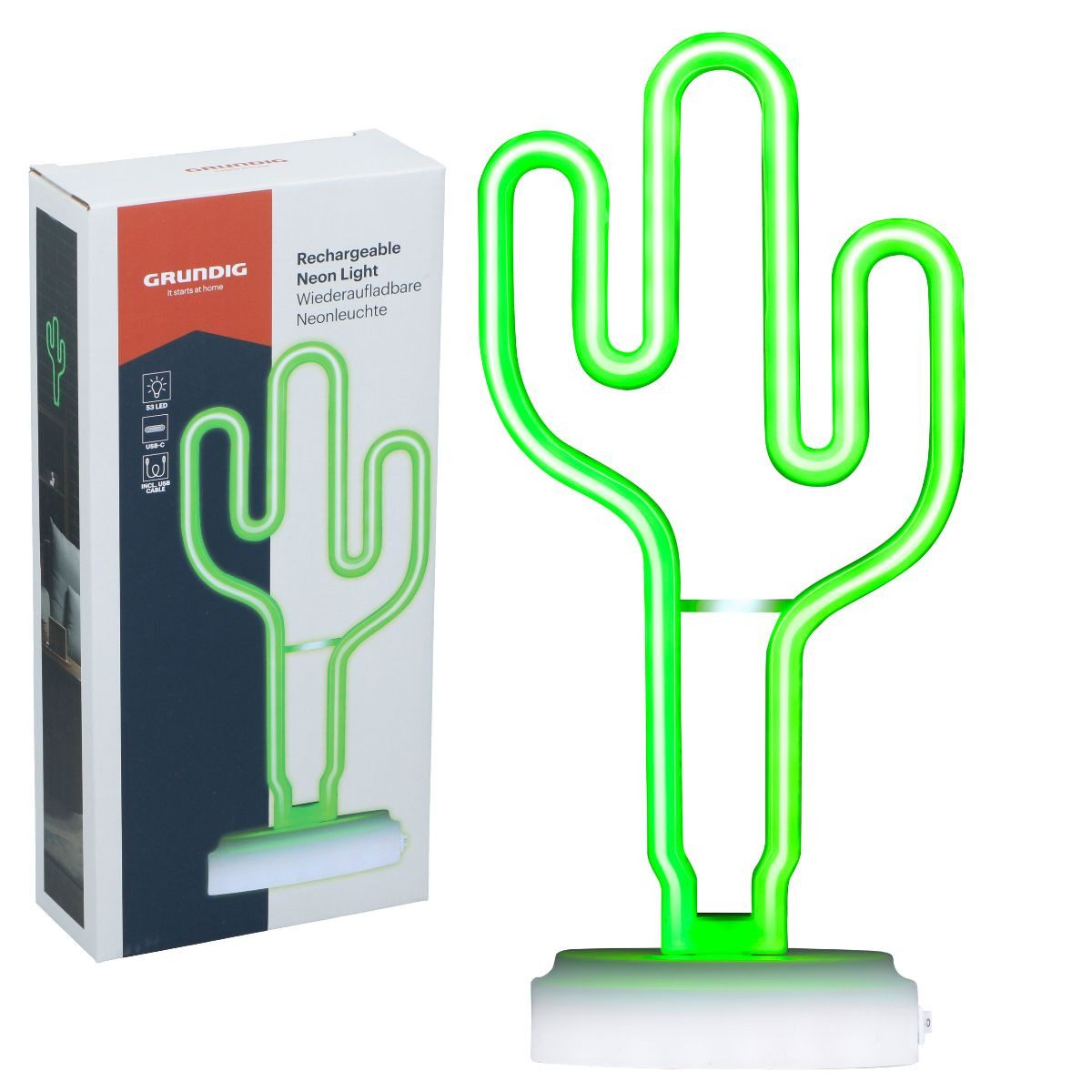 Grundig LED Rückwandbeleuchtung Grundig Tischlampe Kabellos Neon Kaktus - Tischlampe