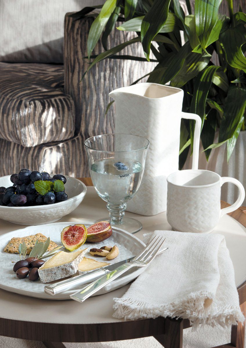 Greengate Servierteller Woven Servierteller off white 32,5cm, Keramik, (Servierteller)