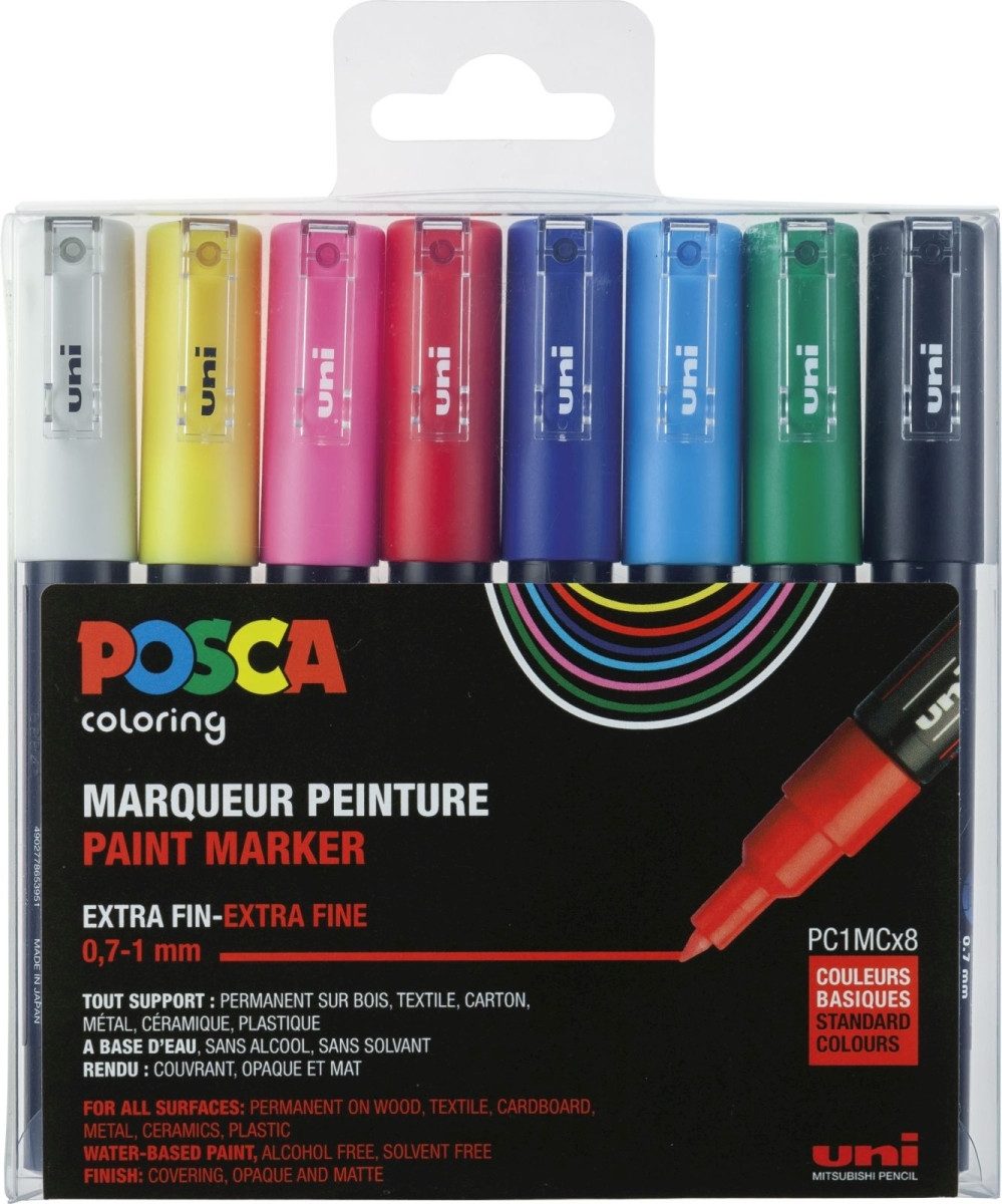 uni-ball Filzstift Fasermaler Uni Posca PC-1MC 0,7 sortiert VE=8 stück.