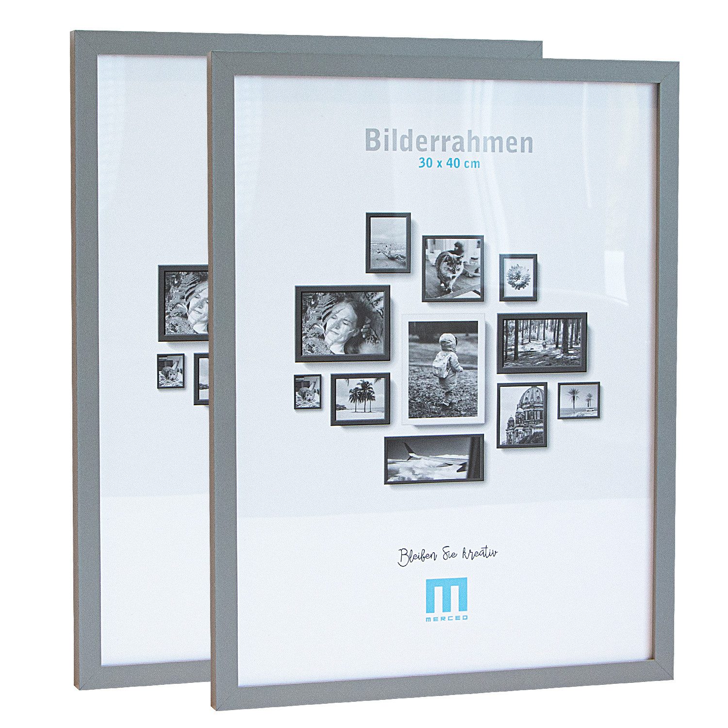 M MERCEO Bilderrahmen, 2er Set 30x40cm Bilderrahmen in grau (MDF, Acrylglas, Wandhalterung)