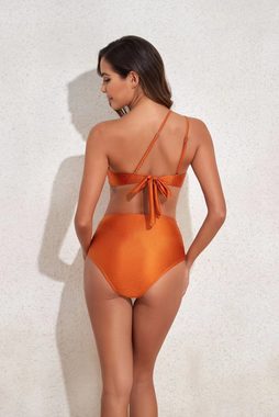 RUZU UG Schwimmanzug Damen Badeanzug Netzrock sexy hohler Badekleid Monokini Bandeau-Bikini
