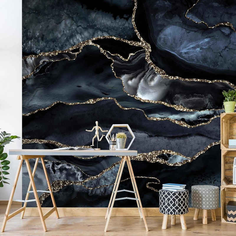 Bilderdepot24 Vliestapete Abstrakt Schwarz Glitzer Gold Tapete Wanddeko Modern Kunst, Glatt, Matt, (Inklusive Gratis-Kleister oder selbstklebend), Wohnzimmer Schlafzimmer Küche Flur Fototapete Motivtapete Wandtapete