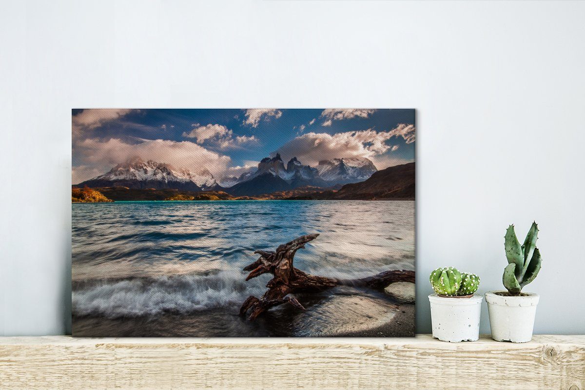 OneMillionCanvasses® Leinwandbild Pehoe-See - Berge Aufhängefertig, Wanddeko, - Tak, 30x20 cm Leinwandbilder, (1 St), Wandbild