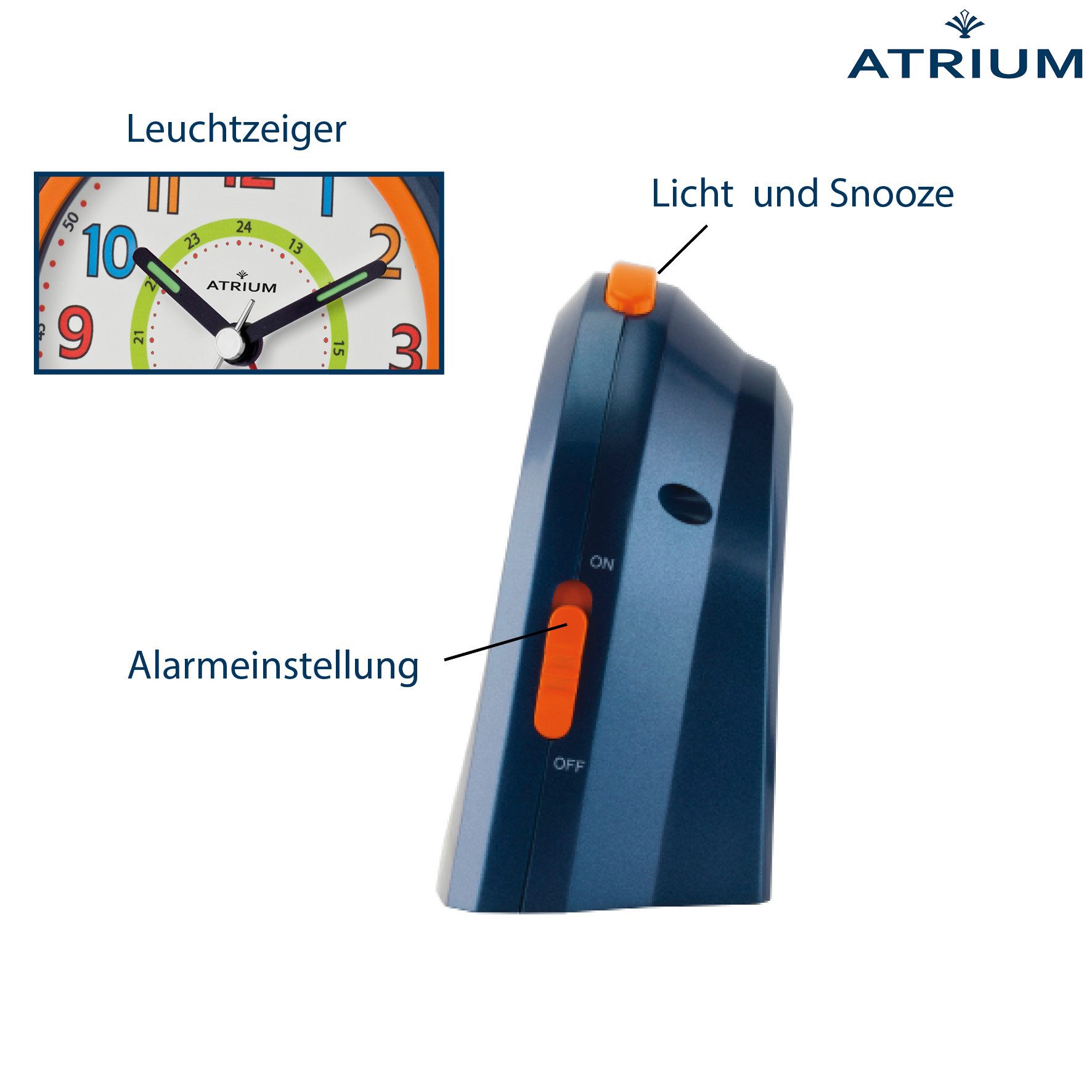 Atrium Kinderwecker A921 Quarzwecker mit fließender Sekunde, Snooze und Licht 10x10 cm – Bild 2 von 5