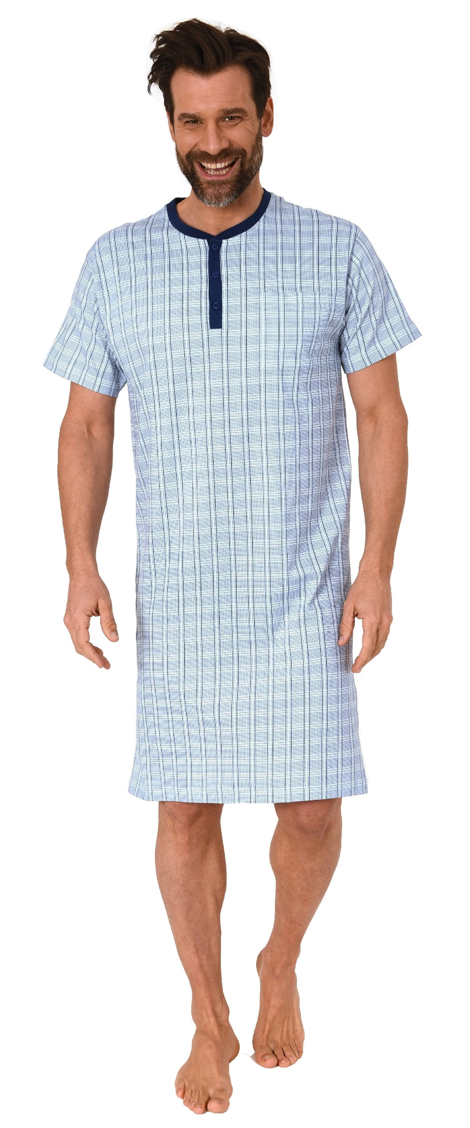 Normann Pyjama Herren kurzarm Nachthemd mit Knopfleiste am Hals - auch in  Übergrößen, Herren kurzarm Nachthemd mit Knopfleiste am Hals – auch in  Übergrössen