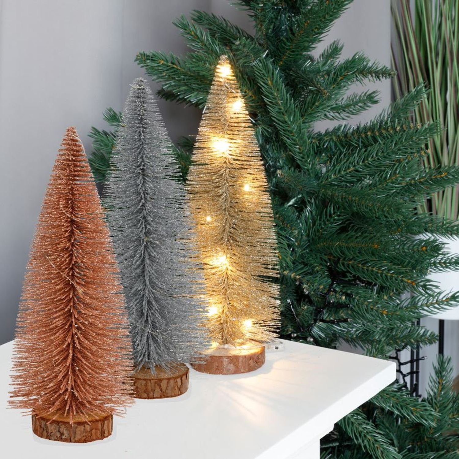 BURI Dekofigur Deko-Tannenbaum mit Glitzer und 10 LEDs 30cm Warmweiß günstig online kaufen