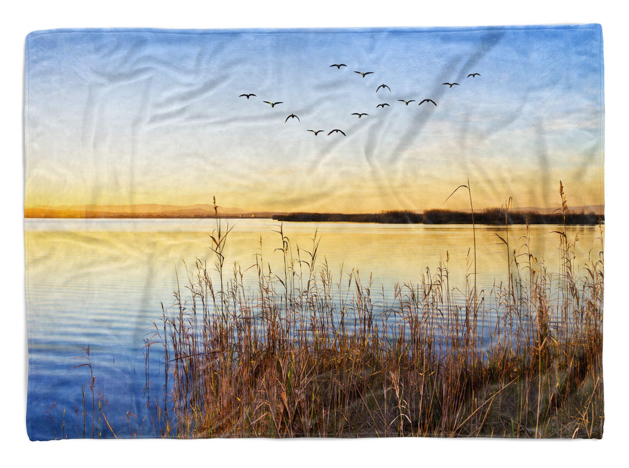 Saunatuch Vögel (1-St), Abendröte Strandhandtuch Kuscheldecke Fotomotiv Art Handtuch Sinus Me, Handtuch mit Baumwolle-Polyester-Mix Handtücher