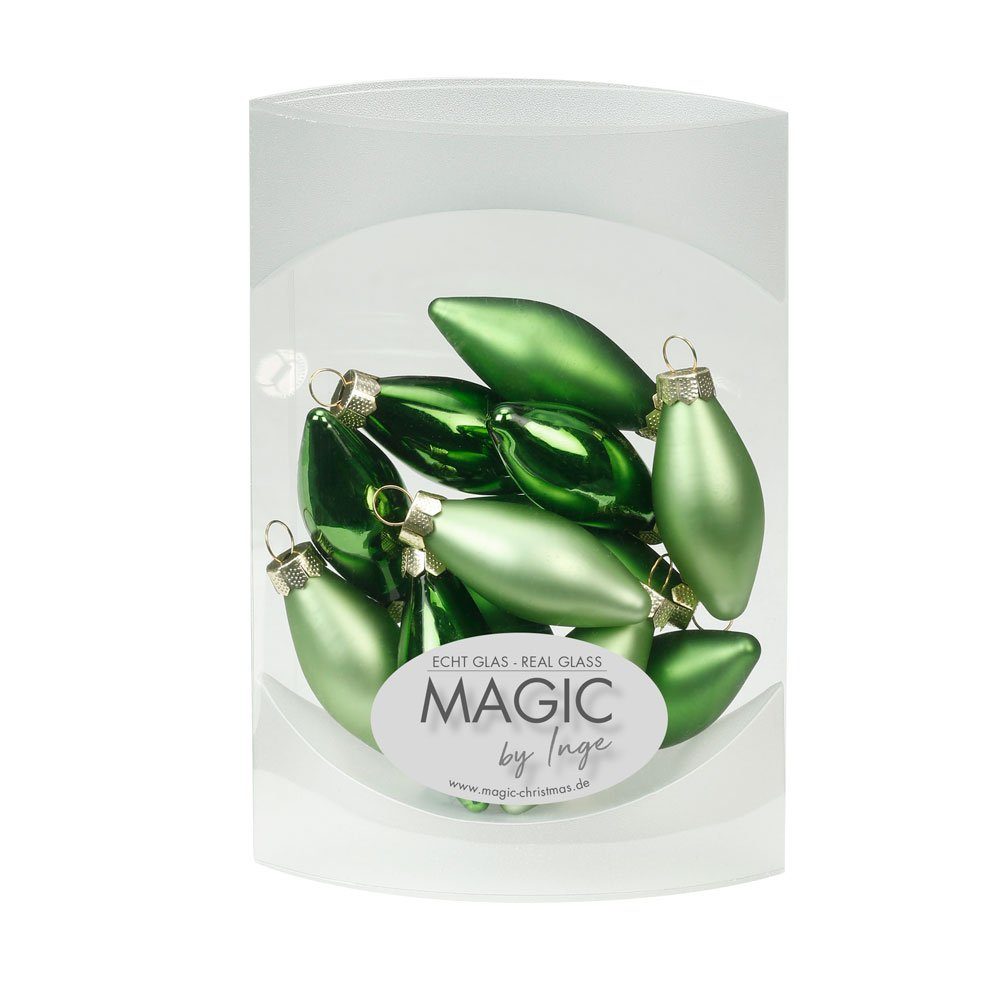 MAGIC by Inge Christbaumschmuck, Christbaumschmuck Mini Glas Oliven 4.5cm Winter Fern, 12 Stück