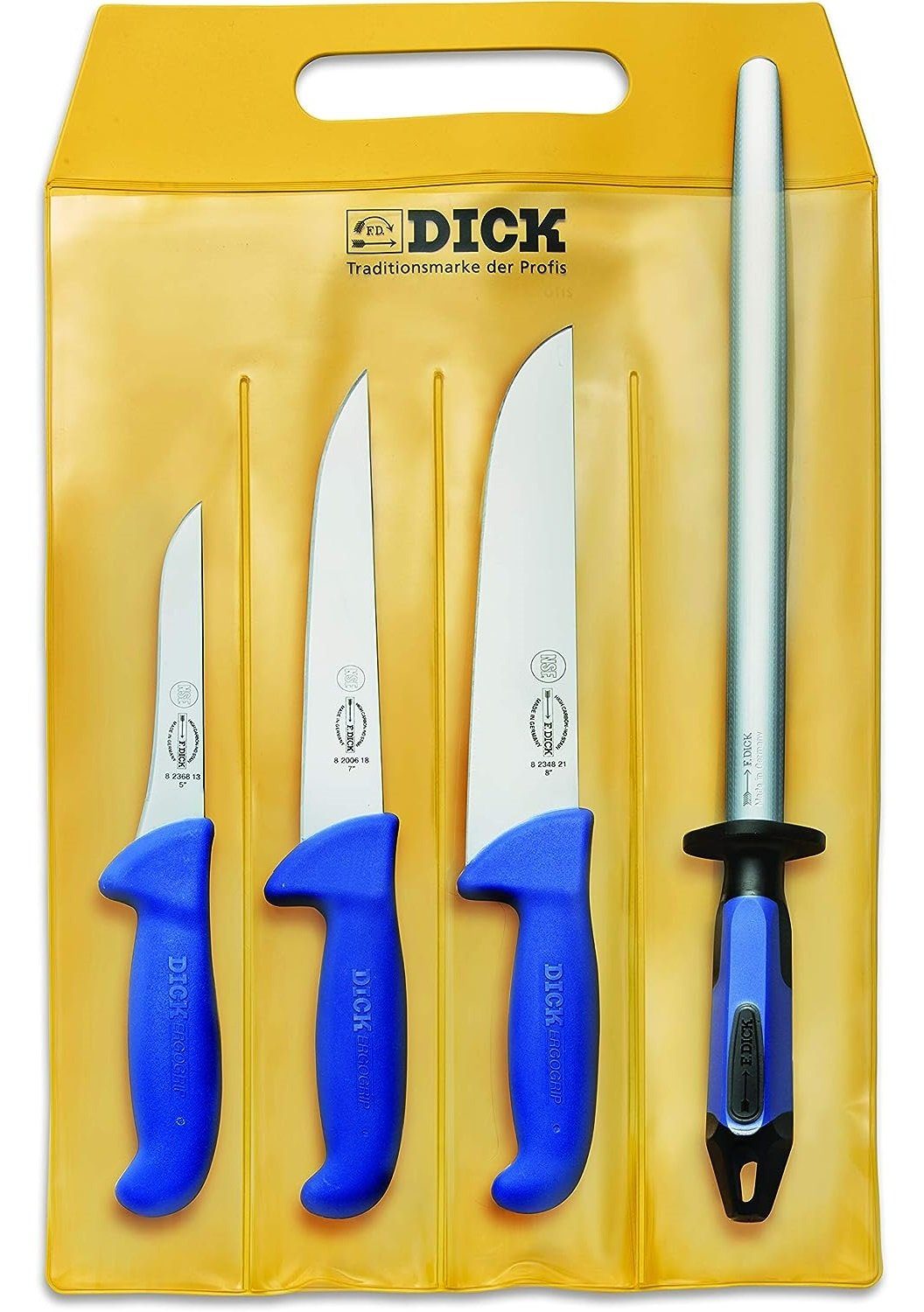 F. DICK Ножи-Set Ножи Set ErgoGrip 4-teilig (3 Fleischermesser, Wetzstahl