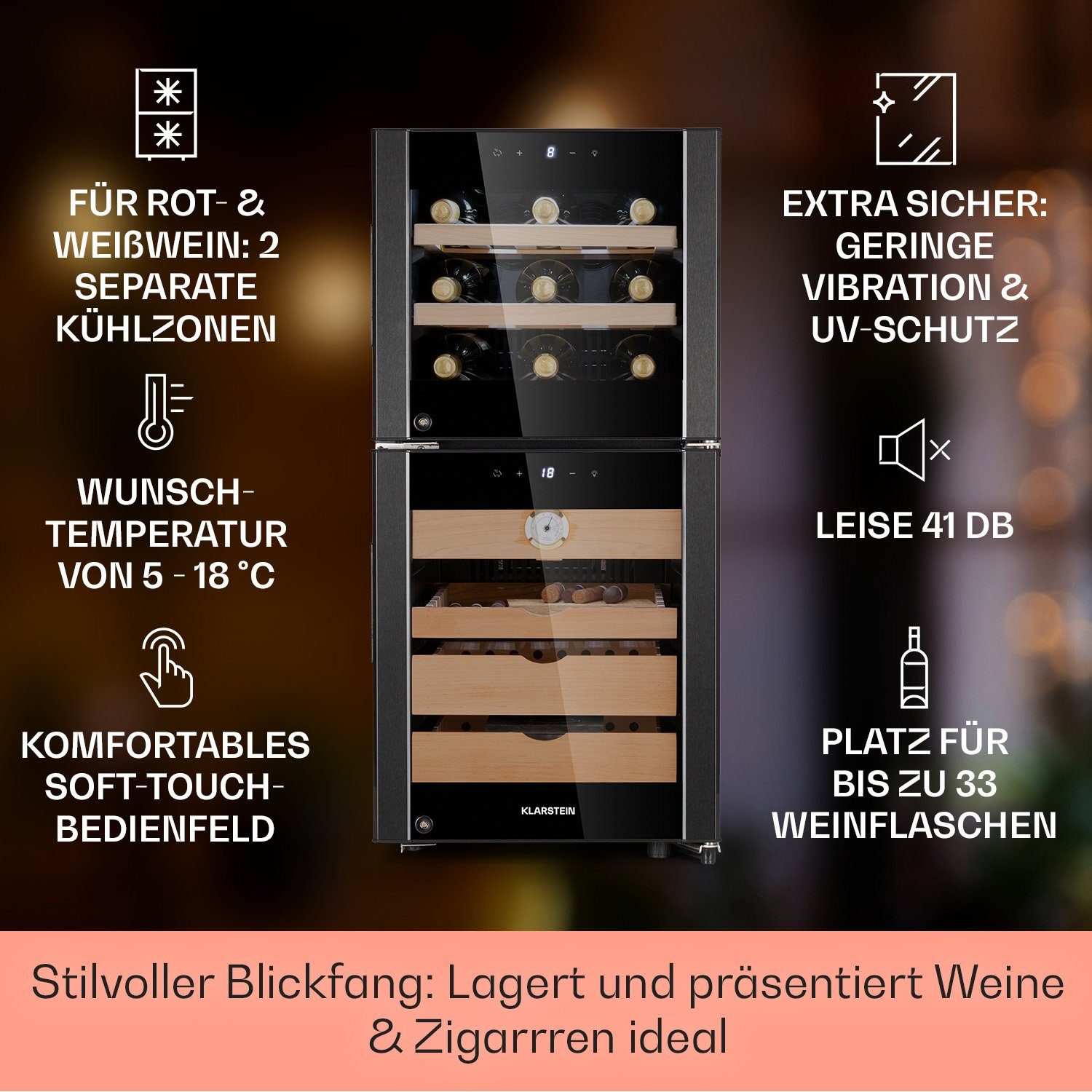 Klarstein Weinkühlschrank El Dorado, für 33 Standardflaschen á 0,75l