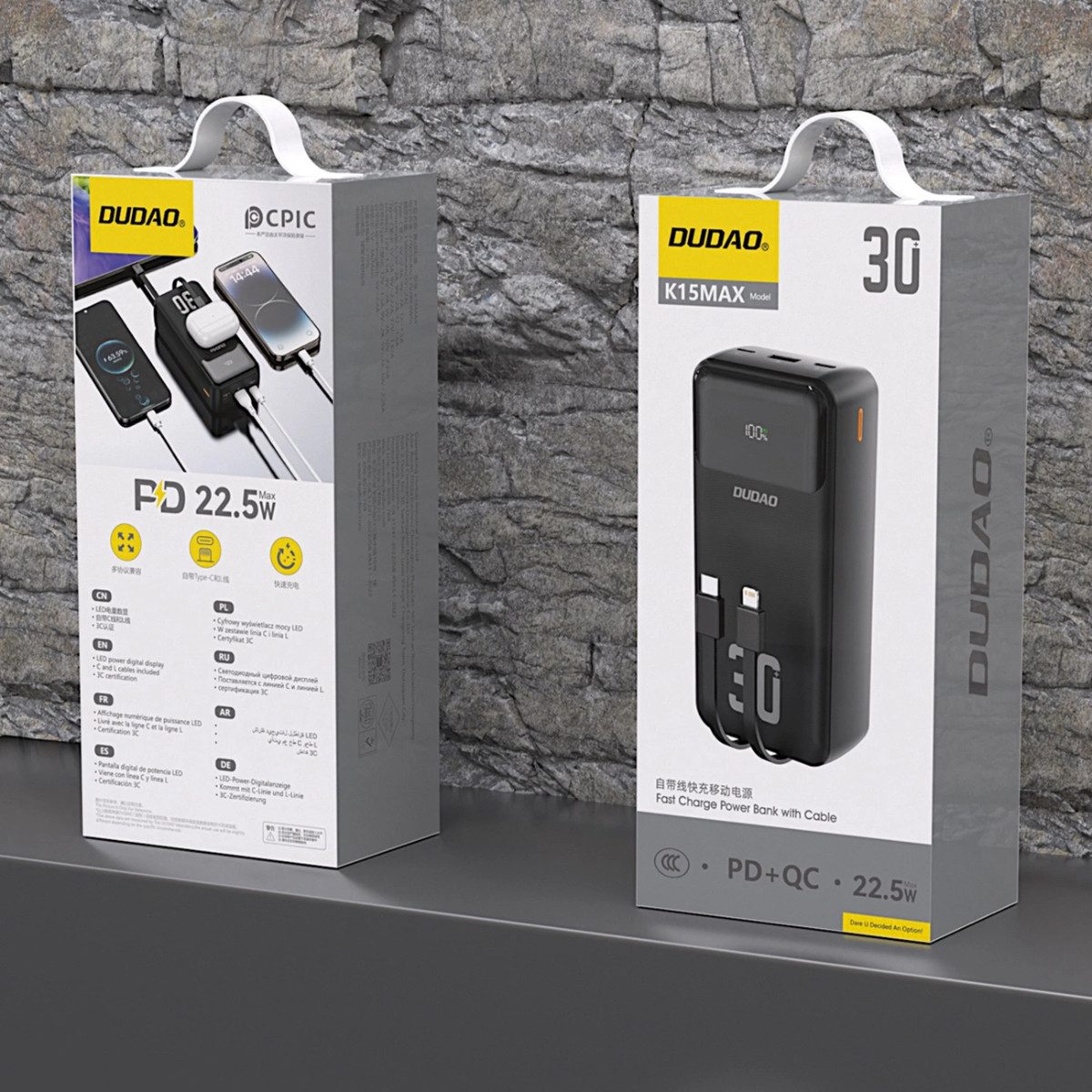 Dudao Dudao K15MAX 30000mAh PD 22.5W Powerbank mit integrierten Kabeln Powerbank Powerbank 30.000 mAh (5 V, 9 V, 12 V, 15 V V), 22,5 W PD & QC Schnellladung, 30 – Bild 5 von 5