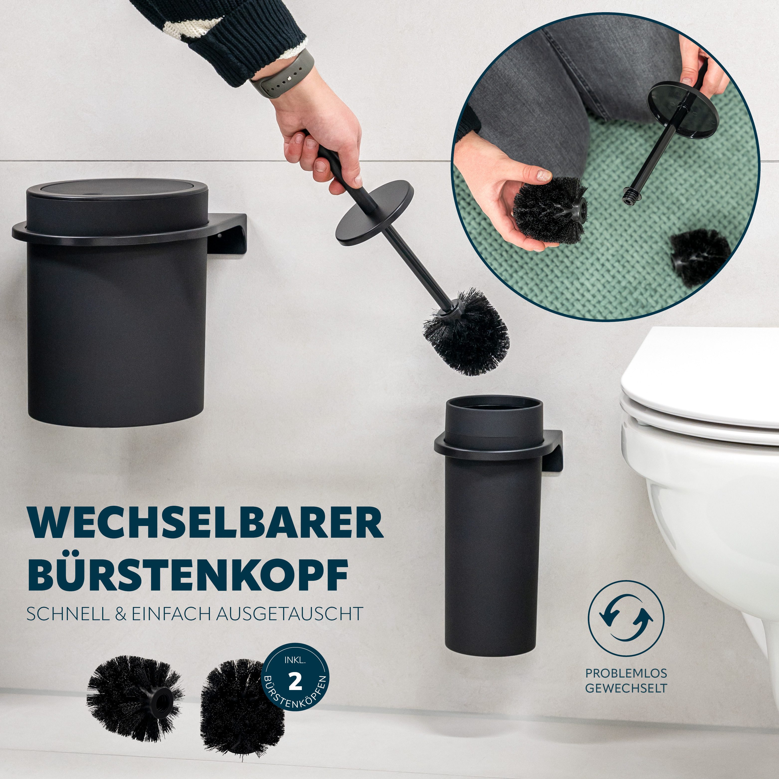 bremermann WC-Reinigungsbürste WC-Garnitur SAVONA Softtouch inkl. Wandhalterung, rund, (1-tlg) – Bild 4 von 5