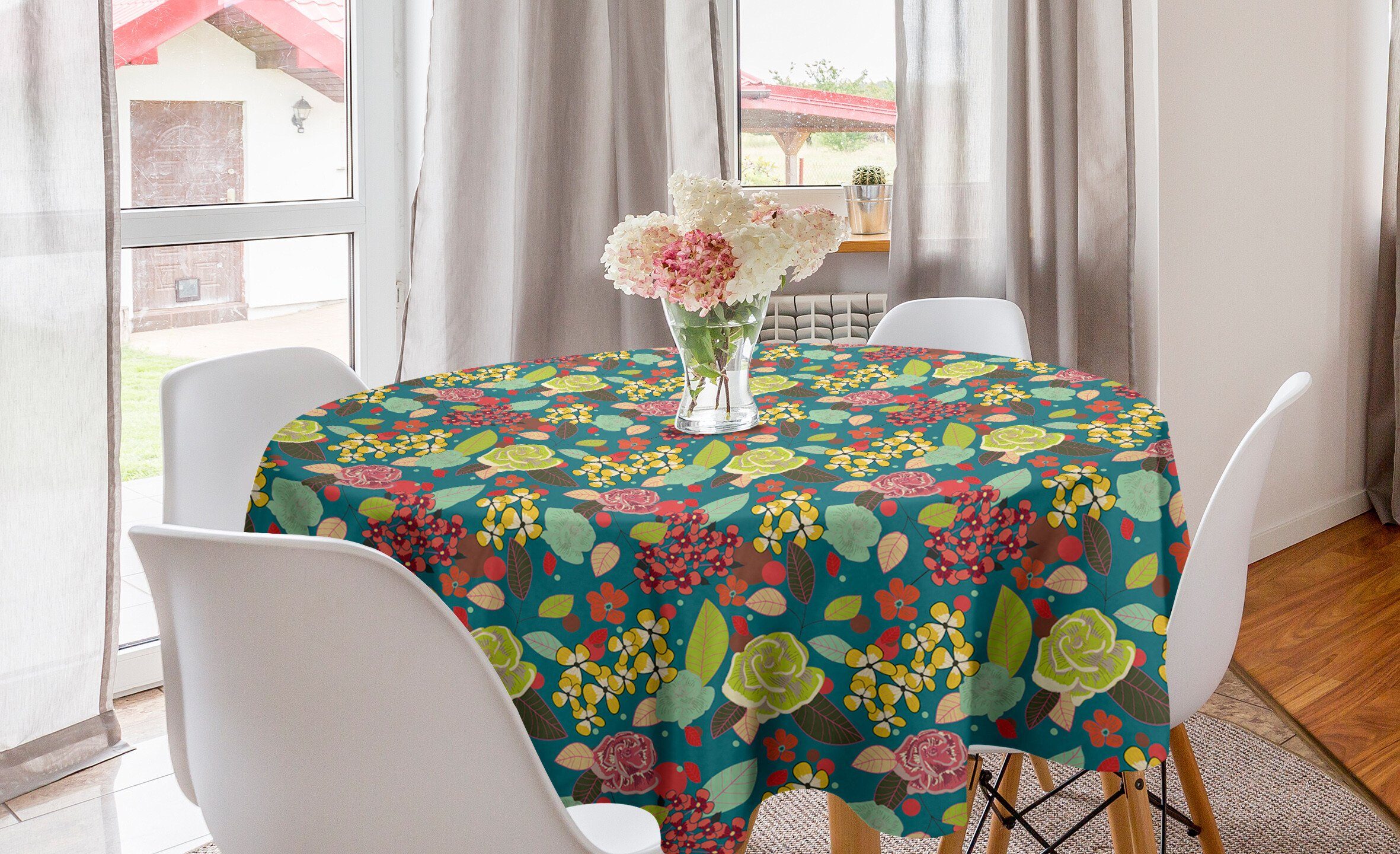 Abdeckung Küche Garten Kreis Abakuhaus Bunte Beetpflanzen Esszimmer Tischdecke Dekoration, für Tischdecke