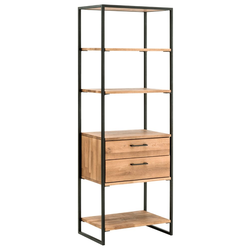 Lomadox Regal FORST-64, Regal Eiche massiv geölt mit umlaufendem Metallrahmen : 80/172/39 cm