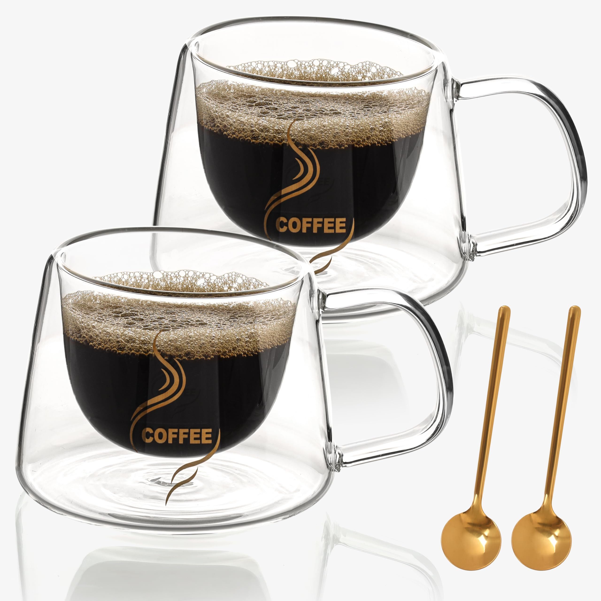 Aufbewahrungssystem Belle Vous 2er Pack Doppelwandige Kaffeegläser aus Glas mit Griffen -