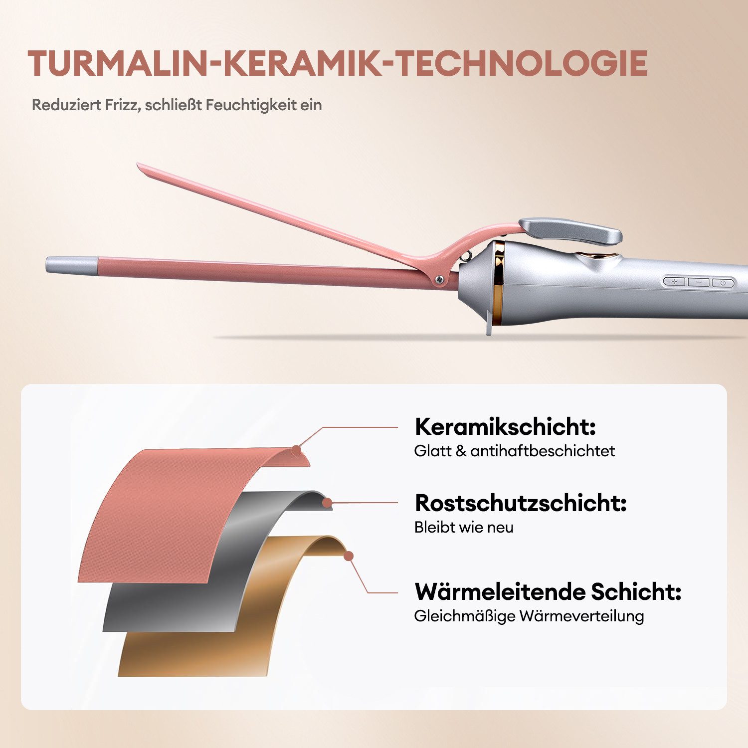 CkeyiN Lockenstab 9mm Lockendreher 130-230℃ mit LED-Anzeige Verbrühungsschutzklemmen, Turmalin-Keramik-Beschichtung, 30S schnelles Erhitzen zur Flauschiges lock – Bild 4 von 5