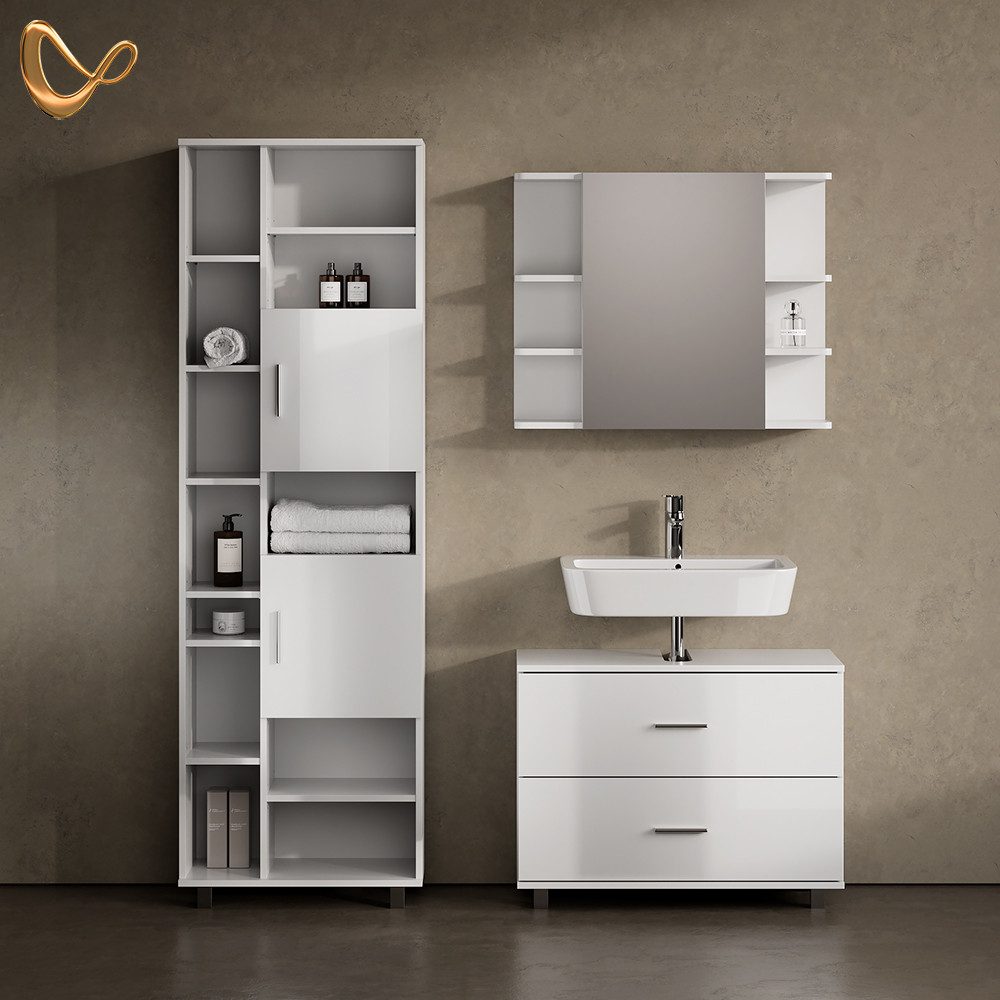 Livinity® Waschbeckenunterschrank Eisak, Weiß Hochglanz, 80 günstig online kaufen