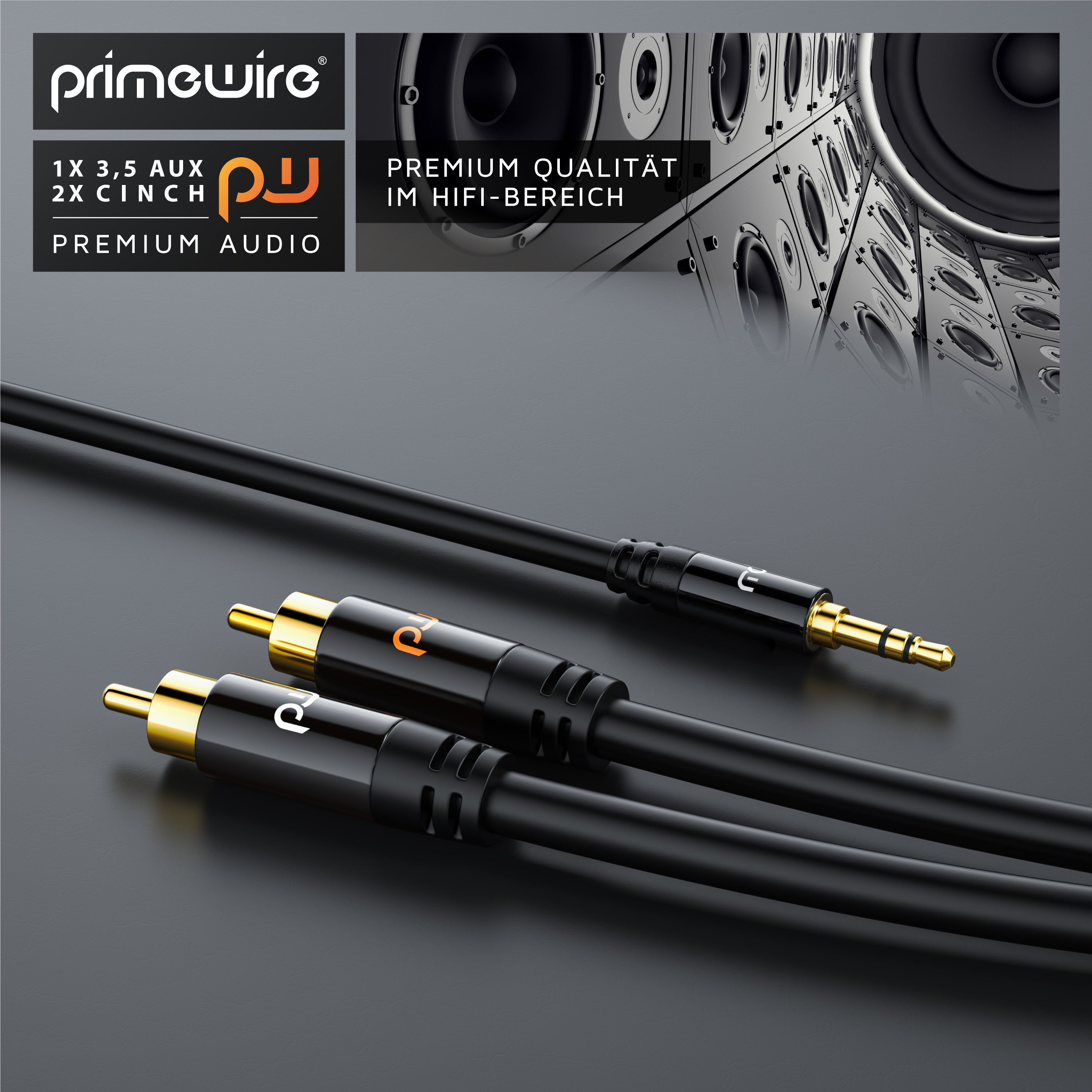 Primewire Stereo HiFi Audio-Adapter mehrfach geschirmt - 1m Audio-Kabel, 3,5-mm-Klinke, Cinch, RCA, AUX (100 cm), 3,5 mm Klinke, für Smartphone, Auto, HiFi und  – Bild 5 von 5