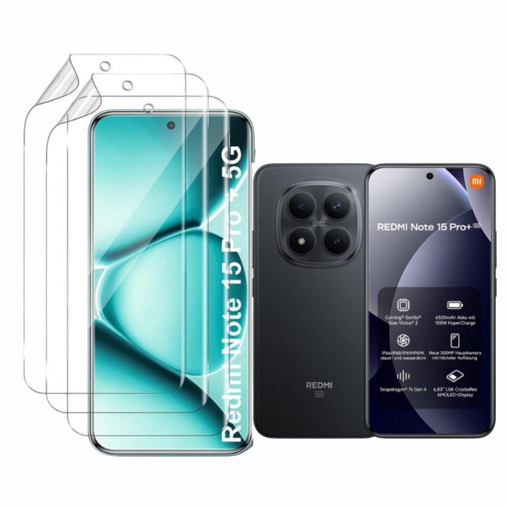 CLM-Tech Displayschutzfolie 3X für Xiaomi Redmi Note 15 Pro+ / 15 Pro Plus 5G, TPU Folie - Anti-Fingerabdruck und kratzfest -, 3 Stück, Anti-Fingerabdruck