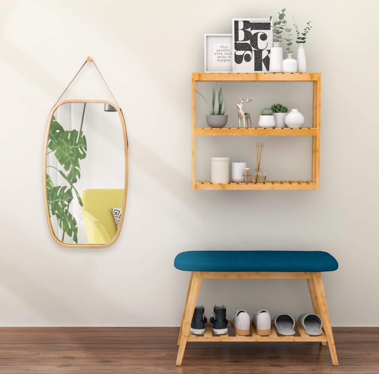 little dove Wandspiegel Wandspiegel, mit Deko Riemen, Spiegel Bambus, verstellbarem Rahmen aus Flurspiegel