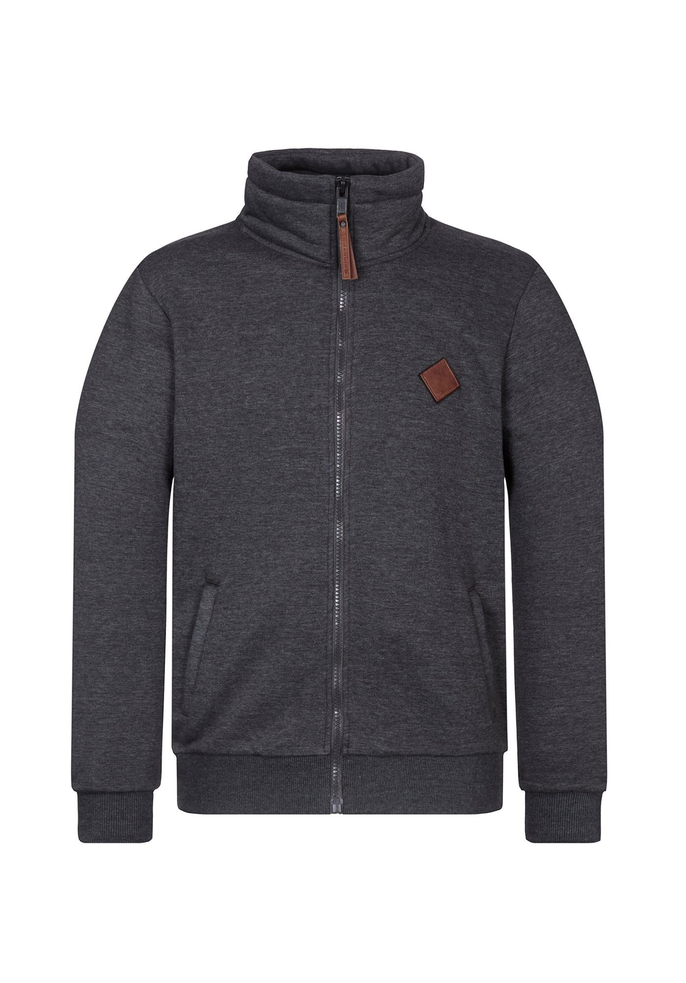 naketano Sweatjacke Herren hoher Stehkragen, Reißverschluss, Eingrifftaschen, meliert Rippbündchen, Kordelzug, Logo-Patch, Regular Fit, casual, Streetwear