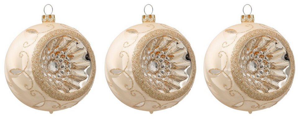 Leonique Weihnachtsbaumkugel Reflexkugel Mayella, Mix-Goldfarben,  Weihnachtsdeko (3 St), Christbaumschmuck aus Glas, Christbaumkugeln, Ø 8 cm