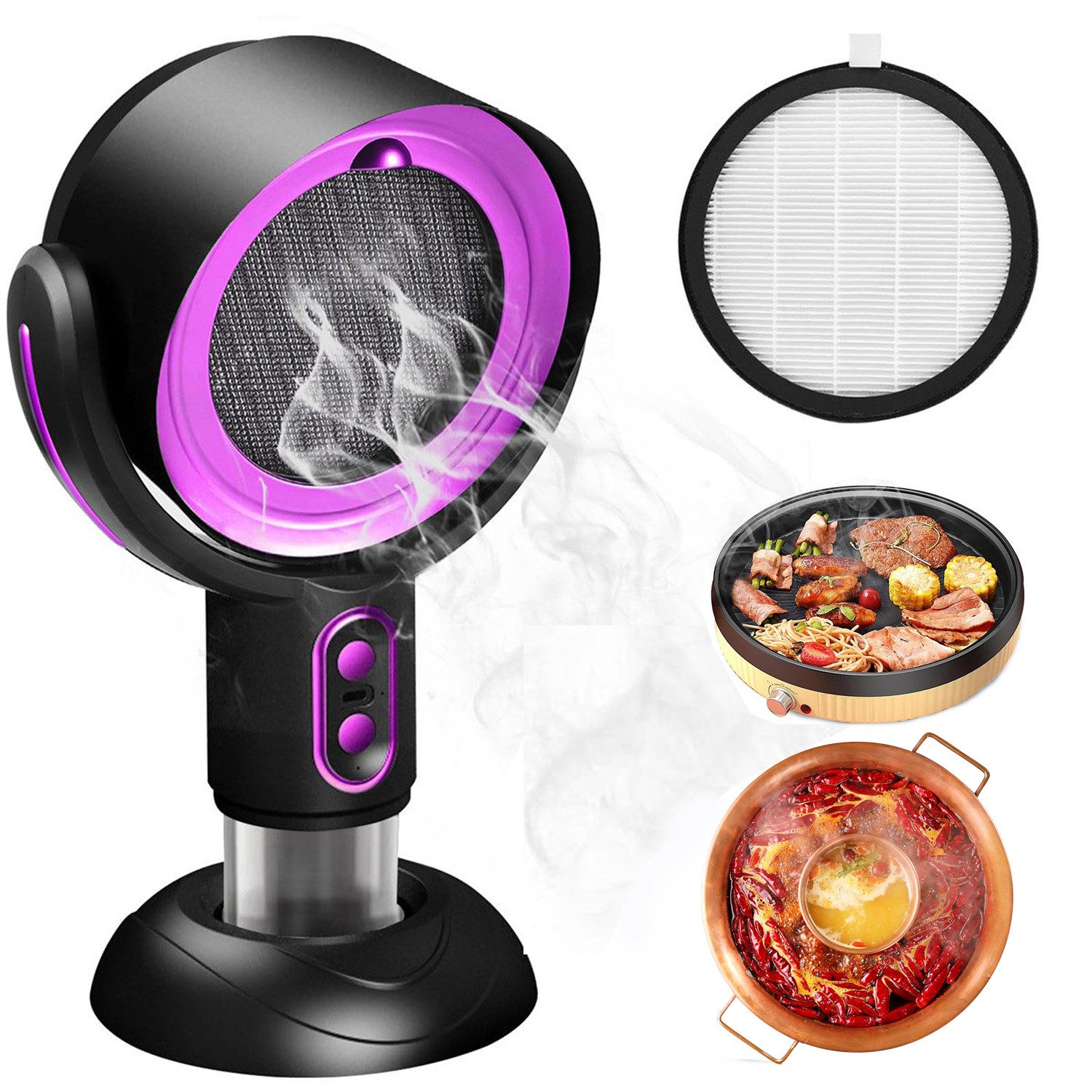 MOPUEA Absauganlage Tragbare Mini Dunstabzugshaube mit Akku USB Rauchabsaugung, (Tragbare Mini Dunstabzugshaube für Küche Camping und Grillen, Mini Dunstabzugshaube mit Akku Ölfilter und USB Aufladung), Mini Dunstabzugshaube mit Akku Ölfilter und USB Aufladung