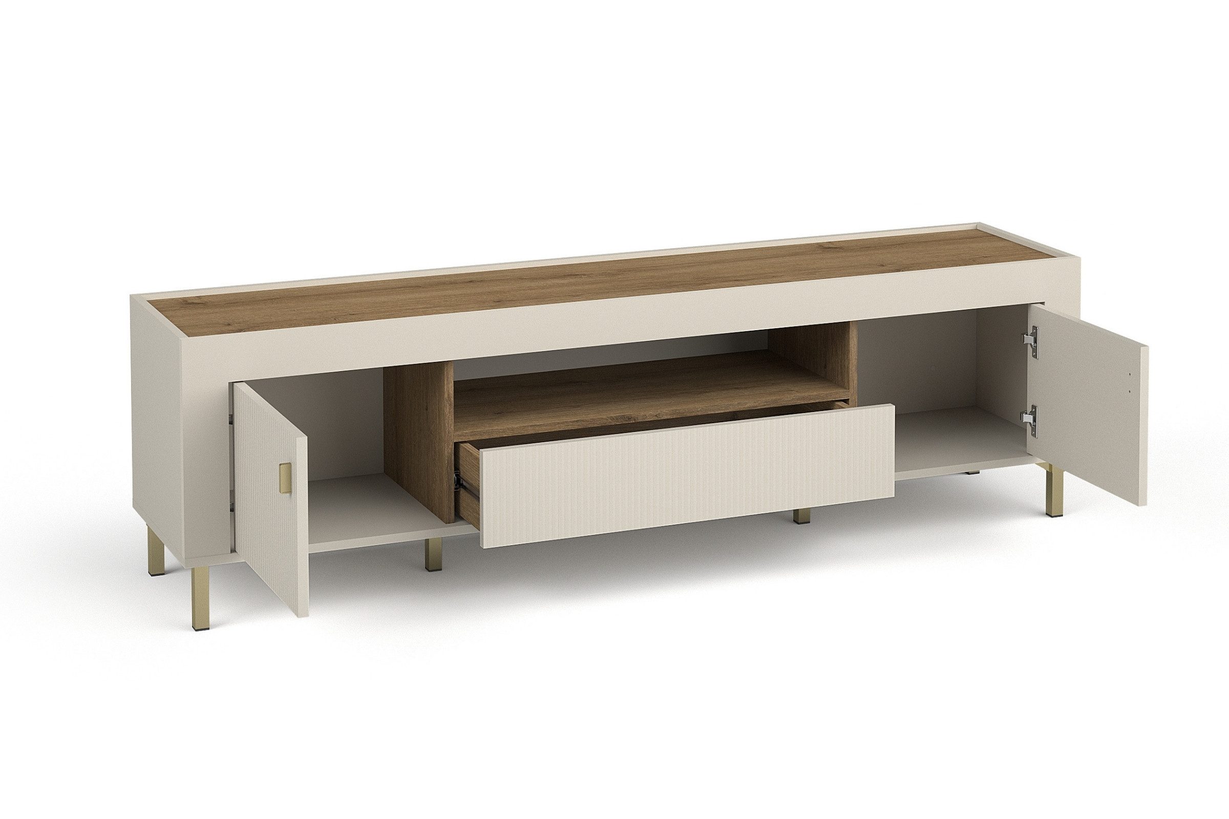Deine Möbel 24 TV-Board MONI 08 mit 2 Türen und 1 Schublade, 177,2 cm breit (Set, 1 St., MONI - Kollektion, in Kaschmir, Weiß & Schwarz mit Eiche Whiskey), ideal für Wohnzimmer & Jugendzimmer