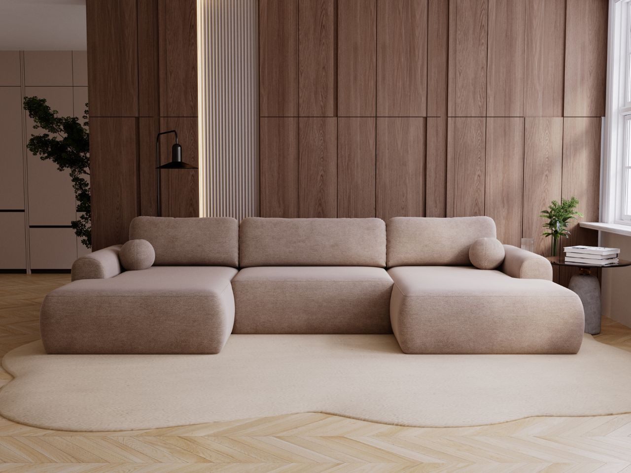 GrainGold Ecksofa U-Form Savana U, Set, Bettkasten, Schaum, Wellenfedern, Schlaffunktion, DL-Mechanismus