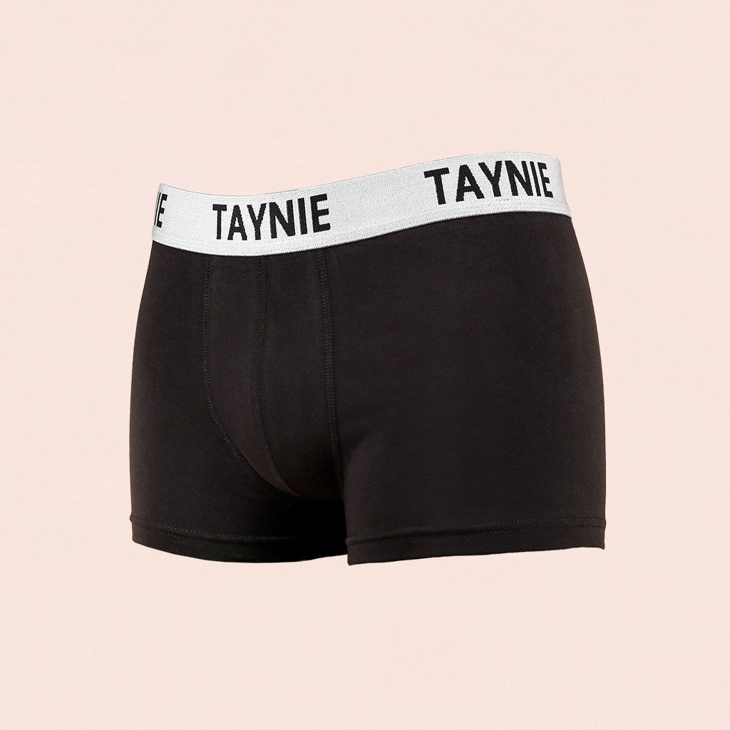 Taynie Retro Boxer schwarz/schwarz - Herren Boxershorts aus Bio-Baumwolle sportlich (2er-Pack) Logo auf elastischem Bund