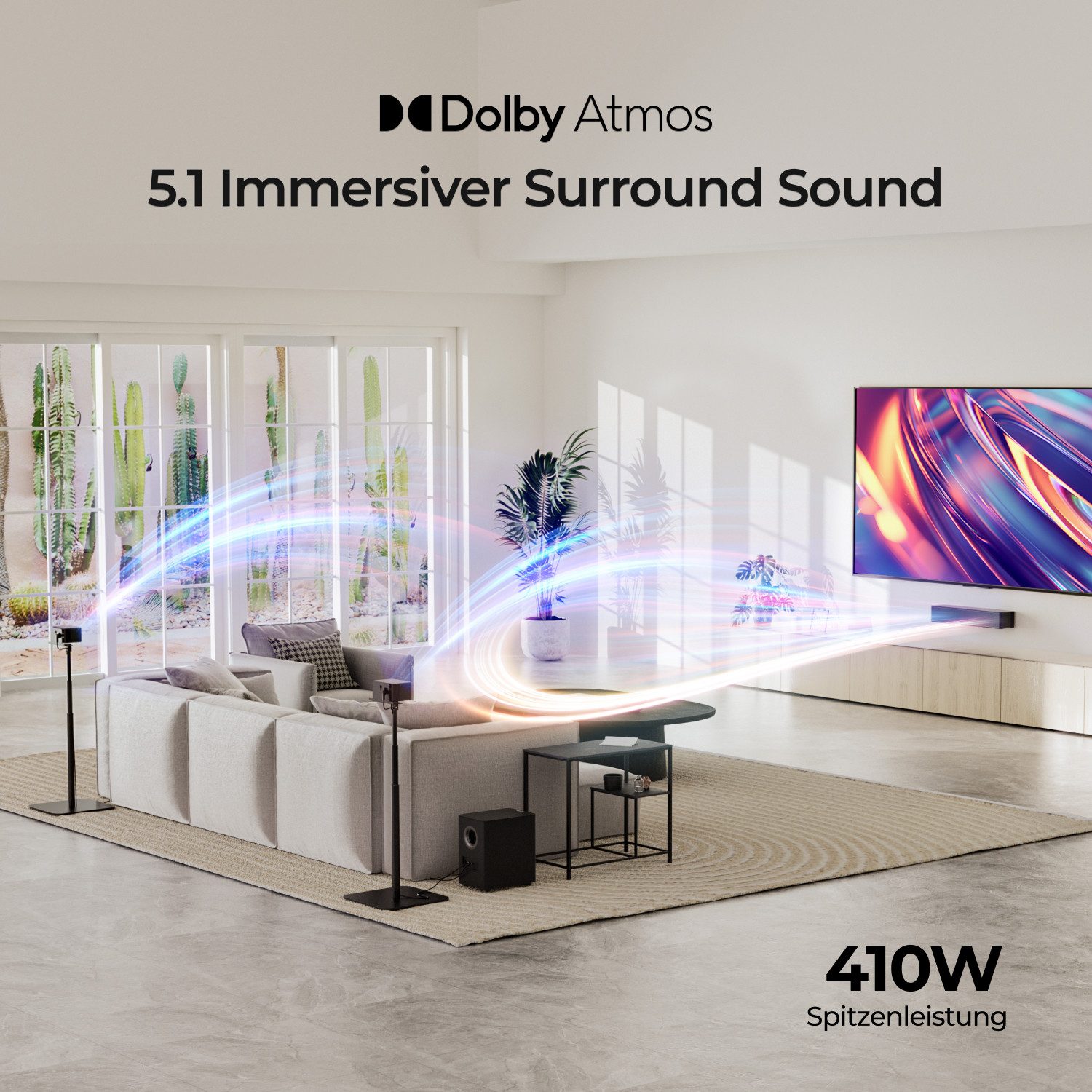 Ultimea Poseidon M4T 5.1 Soundsystem 5.1 Dolby Atmos Soundbar (Bluetooth, 410 W) – Bild 2 von 5