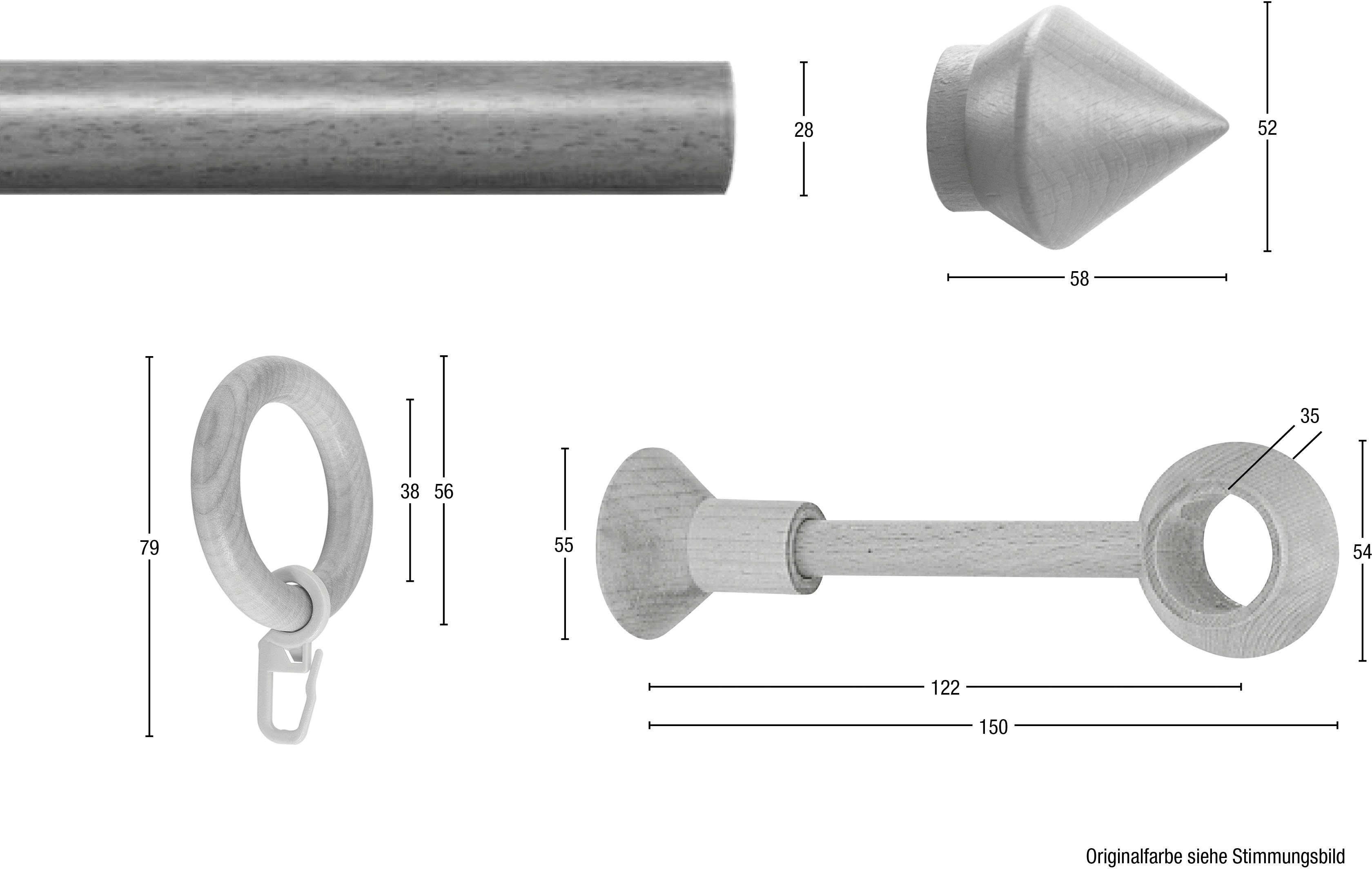 GARESA Gardinenstange Palmo, Ø 28 mm, 1-läufig, Wunschmaßlänge, mit Bohren, verschraubt, Holzwerkstoff, Vorhanggarnitur aus Holz, verlängerbar, mit Ringe/2 Lauf Gleiter
