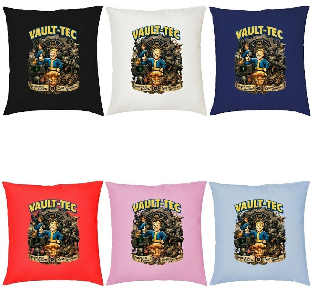 Blondie & Brownie Dekokissen Retro Gaming Kissen Vault Boy Endzeit Motiv Sofa Dekokissen Fansz, VaulTec Apocalypse Design Komfortkissen