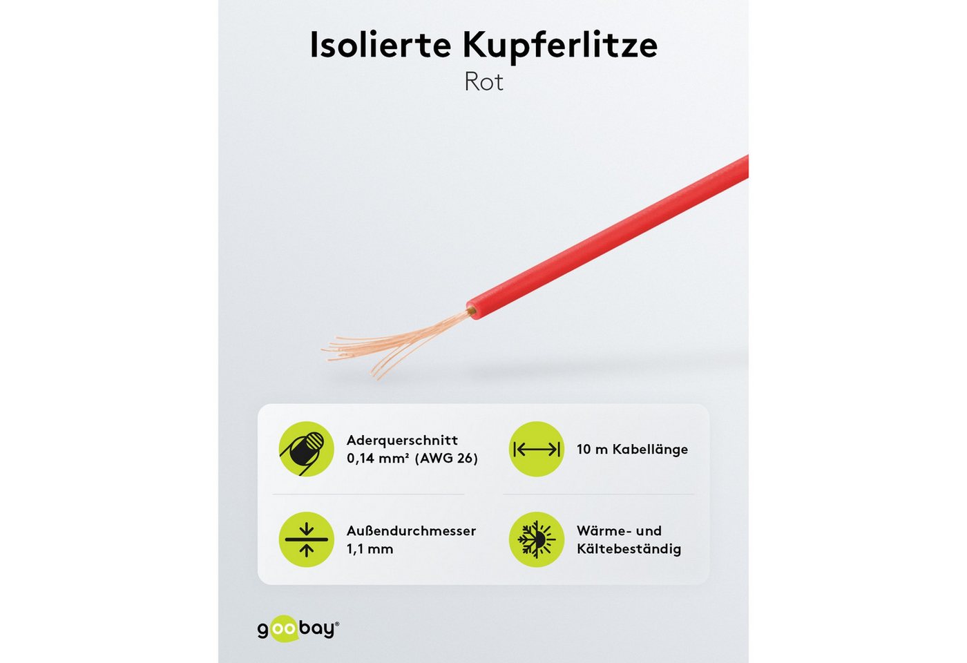 Thumbnail - Goobay Draht GOOBAY Kupferlitze 55044, 1x 0,14 mm², isoliert, 10 m, rot