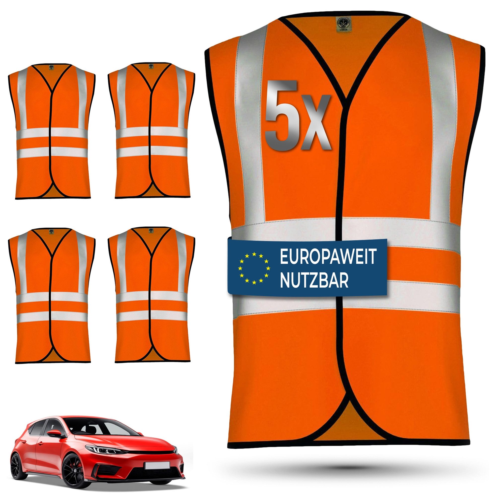 OMKA 5 x Warnweste Set Amazon (Spar-Set) 5x Warnweste Sicherheitsweste Auto Sicherheitswarnweste Pannenweste