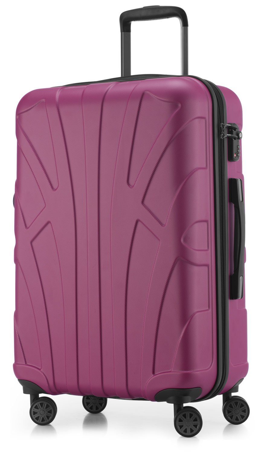 Suitline Koffer S1, 4 Rollen, Robust, Leicht, TSA, Erweiterbar, 65 cm, ca. 58 - 68 Liter Packvolumen Magenta